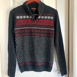 New Ministry of Fashion Nordic Black Half Zip Pullover Sweater Fair Isle